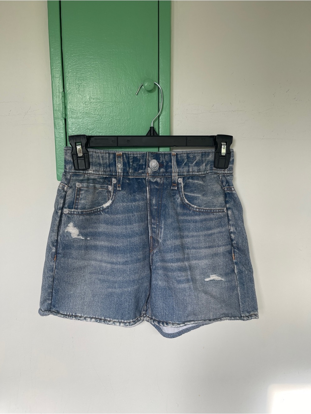 rag & bone Medium Blue Distressed Denim Shorts